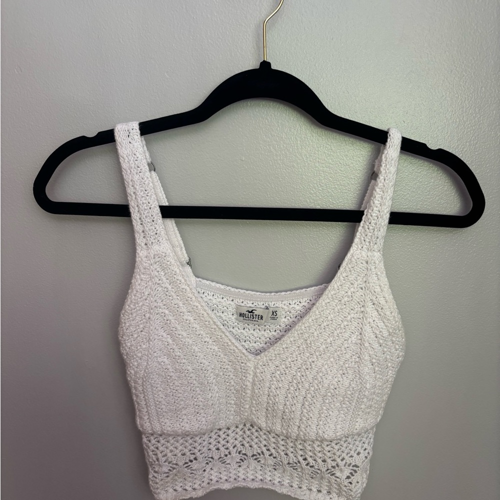 Hollister White Cropped Knit Tank Top